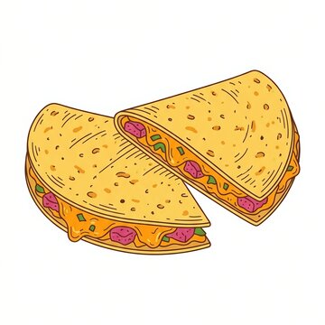 Quick lunch menu graphic of a crisp tortilla half moon packed with cheese