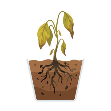 oot rot icon, unhealthy plant with dark damaged roots beneath the soil, simple educational flat vector style