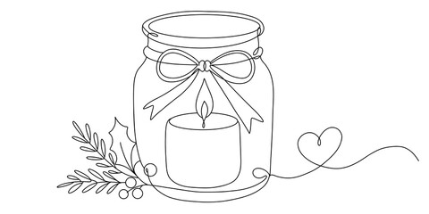 Minimalist Christmas candle jar line art illustration for holiday greetings © ImageFlow 
