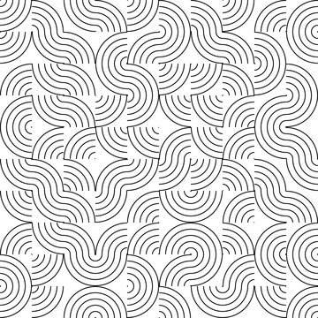 Abstract seamless pattern of interlocking black circular as isolated object