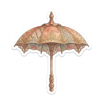 Watercolor sticker illustration of traditional Javanese decorative umbrella