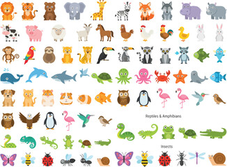 Obraz premium A comprehensive collection of cute cartoon animal illustrations for children.