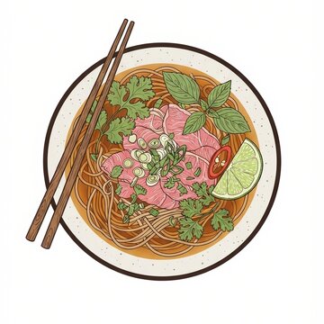 Hanoi street breakfast classic, stylized as a minimalist food illustration
