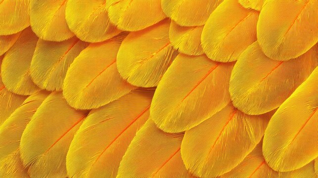 seamless looking macro texture of golden parrot feathers, entire frame covered with overlapping brilliant yellow and warm golden feathers, subtle