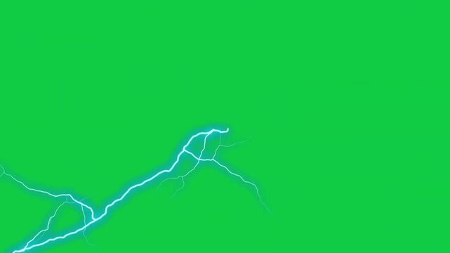 Electric blue lightning bolt strike discharge effect isolated on a keyable green screen background