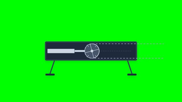 2D Vector Motion Graphic: Hydraulic Diamond Wire Saw Tensioner with Chrome Piston and Cable Loop