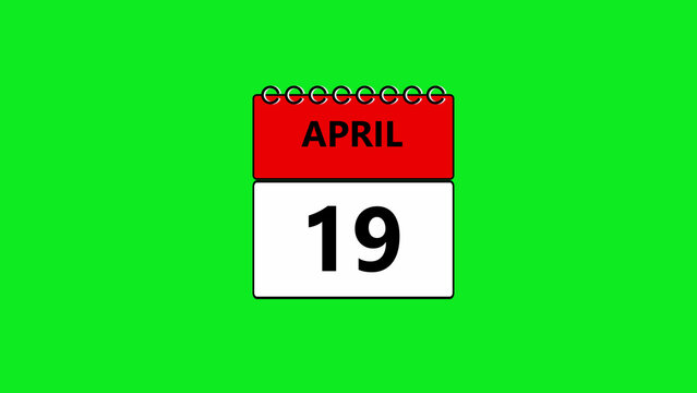Digital calendar page featuring the date of april 20th isolated on a solid chroma key green background, for editing and, motion usage