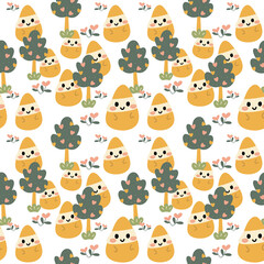 Fototapeta premium Cute Cartoon Pear and Forest Trees Seamless Pattern for Kids Nursery