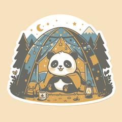 Cute Panda Camping in Tent Under Starry Night © moh