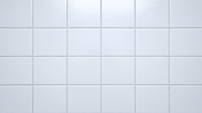 Clean white ceramic square bathroom wall tiles with gray grout, modern interior surface background