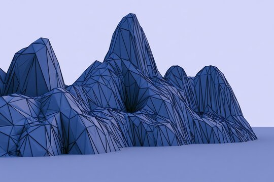 Low Polygon Mountain Landscape with Wireframe
