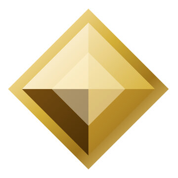 Golden diamond shape icon, luxury geometric element, 3d style vector illustration isolated on transparent background