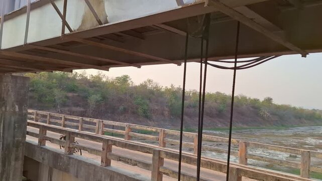 Overview of Water Dam Spillway and Dry Riverbed Downstream
