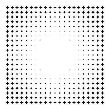 Abstract halftone pattern with star shapes transitioning from large to small towards the center isolated on transparent background