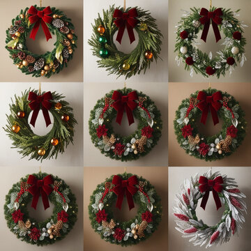 Collage of Various Decorative Christmas Wreaths