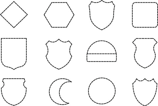 Decorative shield icons and geometric badge shapes for heraldic emblems isolated vector illustration set
