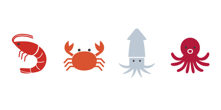甲殻軟体動イラストセット_Shellfish & Cephalopods