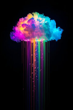 Abstract Luminous Rainbow Cloud with Colorful Rain Effects