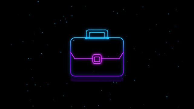 Neon glowing briefcases arranged in a grid against a dark starry night background