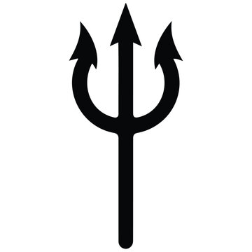 Devil trident silhouette vector in solid black for hellish demon and satanic theme design.