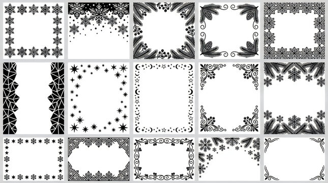 Collection of various decorative vintage frames and ornate border design elements