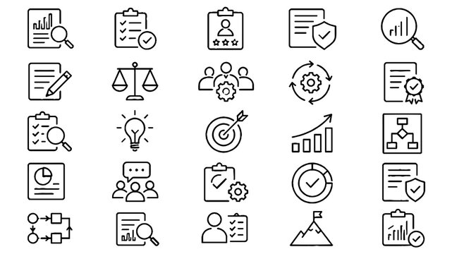 Business Management and Professional Strategy Linear Icon Set &ndash; Leadership, Finance, Planning, Growth, HR and Consulting Vector Icons