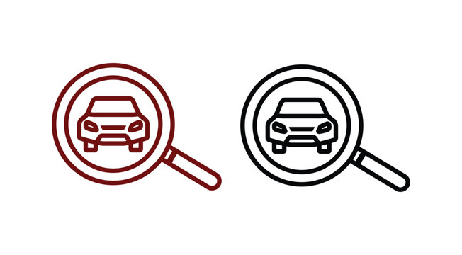 Car vector icon featuring magnifying glass search concept