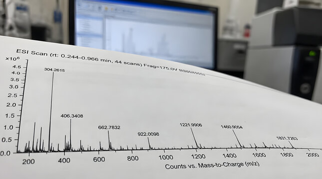 Detailed Mass Spectrometry Graph Displaying Scientific Data Peaks.