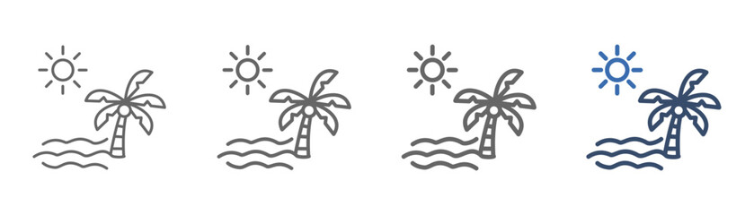 Fototapeta premium Beach outline icon set featuring coconut and beach designs.