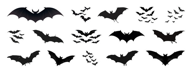 Fototapeta premium PNG Silhouettes of flying bats in various formations, transparent background