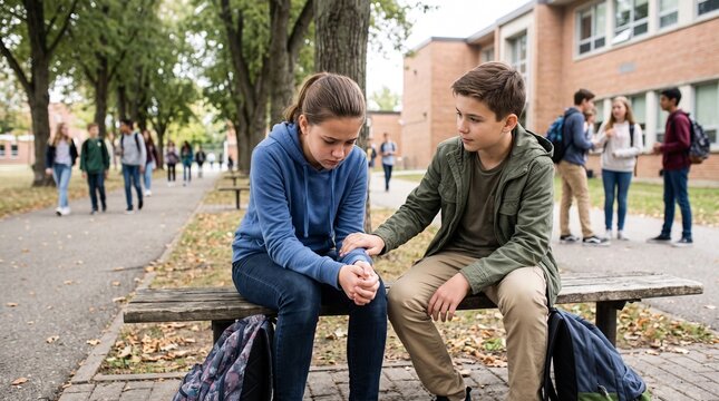  Student Comforting Classmate After Bullying Through Compassionate Peer Support