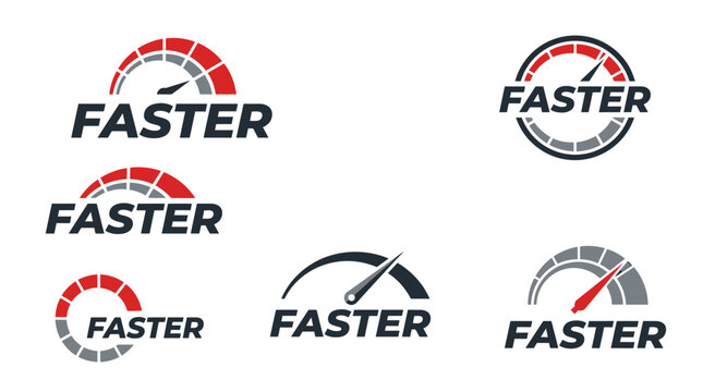 Speedometer logo concepts featuring dynamic red and dark grey graphics with bold typography elements