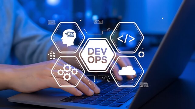 DevOps concept with software programmer working on laptop computer using cloud computing and continuous integration delivery technology