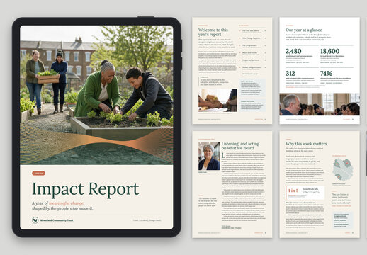 Charity Annual Impact Report Template, Nonprofit & NGO Brochure and Booklet for Donor Reporting, Fundraising & Community Impact