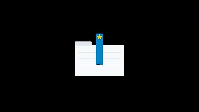 A flat style folder document icon with a blue bookmark ribbon floating and bouncing up and down against a transparent background