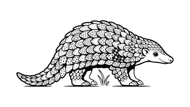Pangolin vector drawing of a side view scaly mammal in a simple style