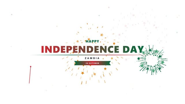happy independence day zambia text animation with colorful fireworks on a clean white background