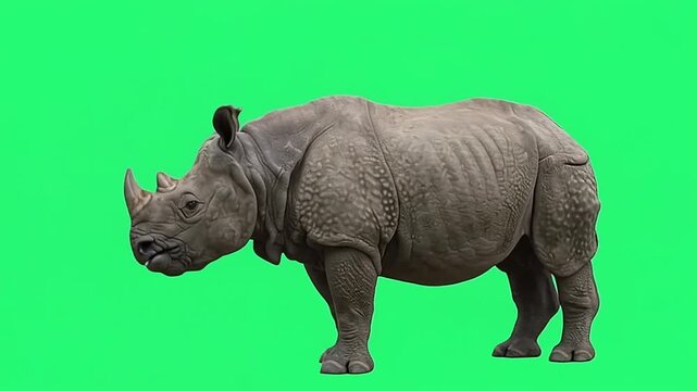 Javan Rhinoceros on green screen background.