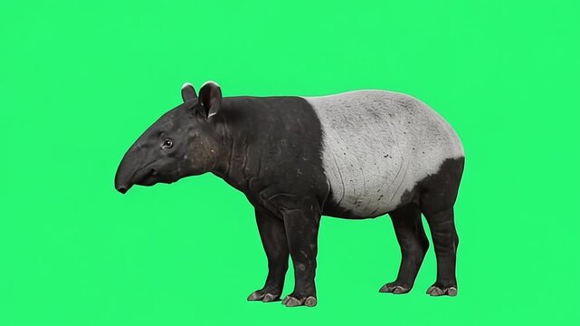 Malayan tapir on green screen background.