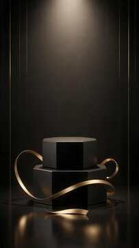 Black and gold stacked pedestals phone backdrop for sale promo