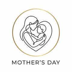 Fototapeta premium Minimalist Mother and Child Single Line Art Logo with Gold Frame