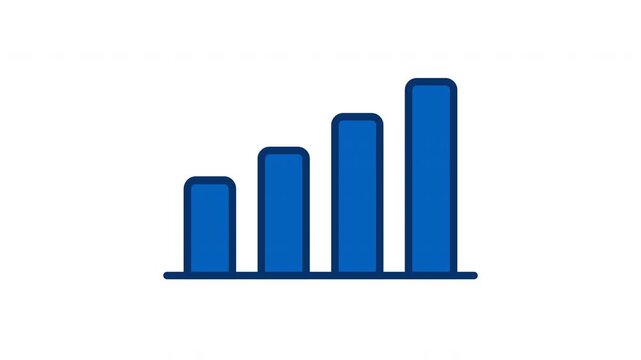 Bar chart growth animation, blue bars rising step by step on white background, business statistics and success concept