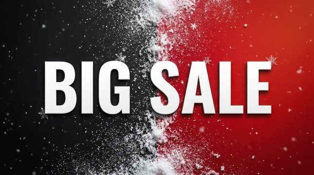 Big Sale text with snow effect on red and black background during winter season