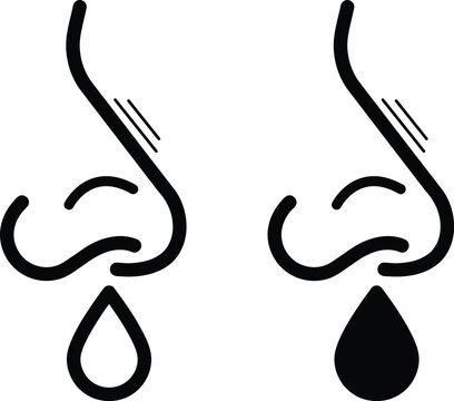 Runny Nose Vector Icon Set - Profile View Nose Line Art Symbol for Cold, Allergy, and Sickness.