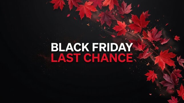 Black Friday last chance with falling red maple leaves against dark background