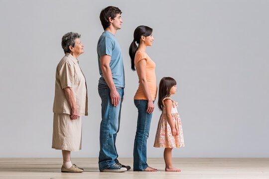 Generations family standing in height order for concept of growth