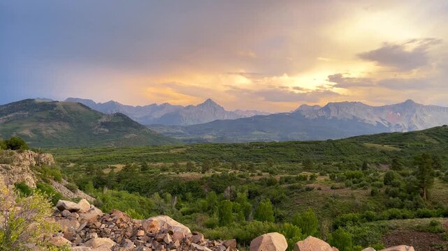 Golden sunset illuminating the San Juan Mountains in Colorado