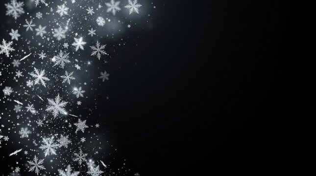 Falling snowflakes with glittering particles during a winter night with copy space