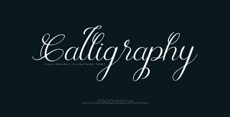 Calligraphy elegant signature script font alphabet with numbers for luxury branding and professional business identit © Twinkle