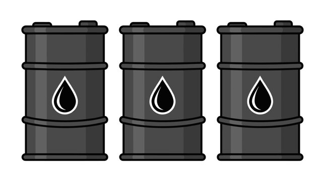 Three black oil barrels with liquid drop icons.